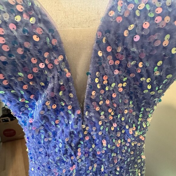 NWT Stacees Dress Women’s 12 Velvet Sequin V-Neck Trumpet/Mermaid Sweep Train - Picture 10 of 11